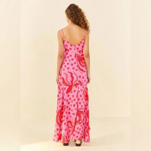 Farm Rio Octocool Wrap Dress V Neck Ruffled Detail Asymmetric Hem Pink Size M - Picture 8 of 8